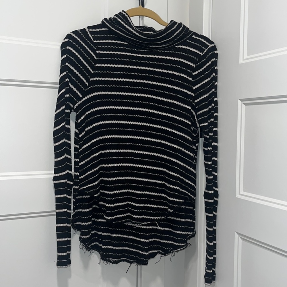 Free People Black and White Long Sleeve Turtle Neck